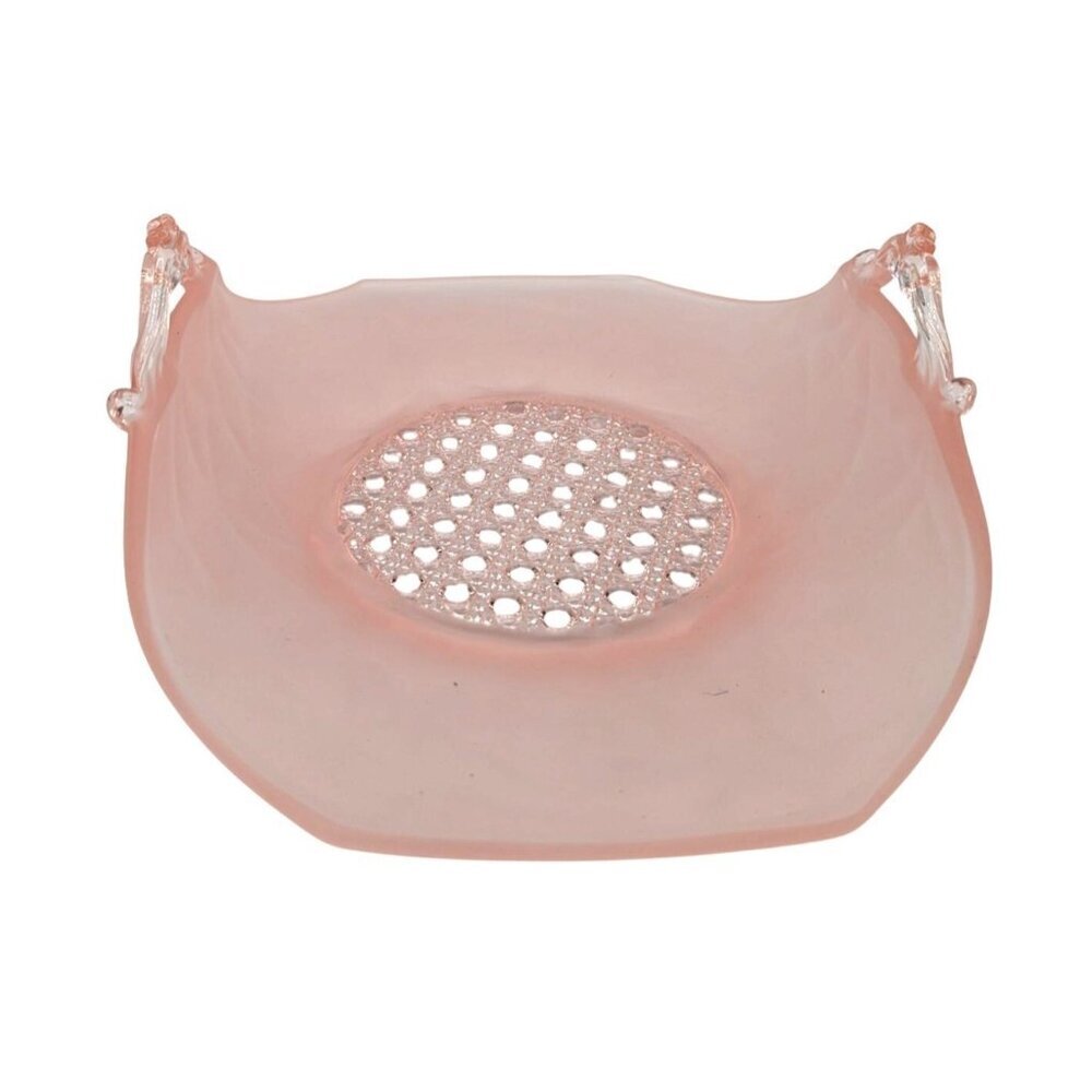 Lancaster Sunshine Frosted Pink Depression Glass Candy Bowl Basket Hexagonal